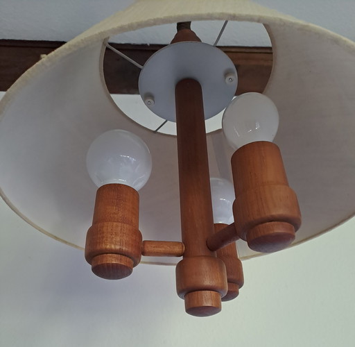 Mid Century Domus Teak Lampe à suspendre Design danois Réglable en hauteur
