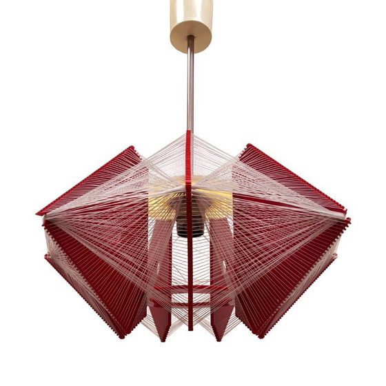 Image 1 of "Rozwój" Kłobuck, lampe suspendue à fil, design polonais de la période PRL, ère spatiale, années 1970.