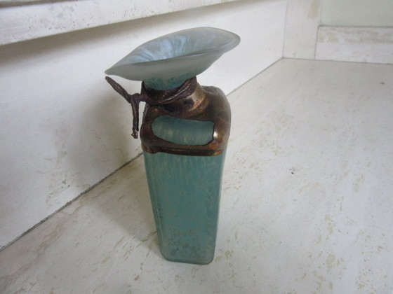 Image 1 of Raku-Vase (Knospenvase), signiert, Studiokeramik, Kunstglas/Metallic