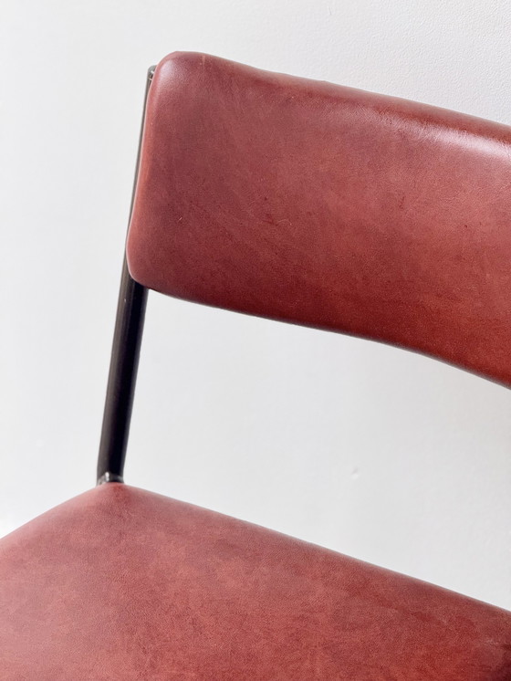 Image 1 of Pair Of Vintage Stacking Chairs With Red Vinyl