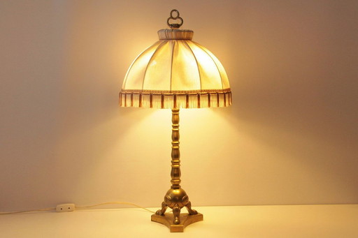 Tischlampe Messing Massiv Fransen 76cm 1970er Jahre Vintage