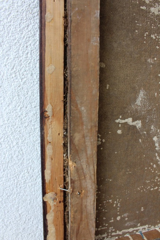 Image 1 of Composition mécanique abstraite vintage – Peinture à l'huile de style géométrique audacieux signée F. Léger