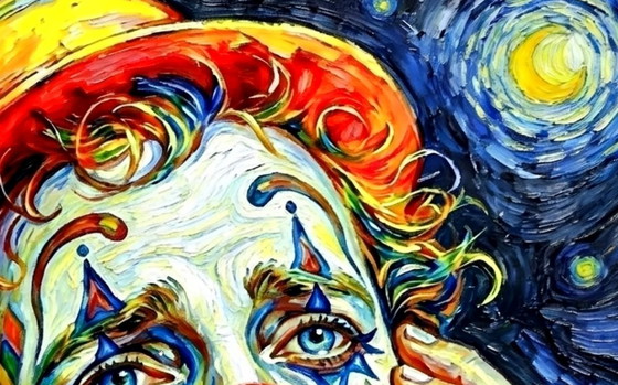 Image 1 of Acrylverfschilderij op canvas "Droevige clown van Van Gogh" / 60x60 cm