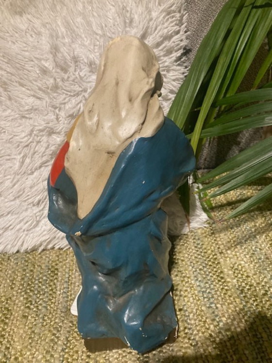 Image 1 of polychrome Gipsstatue der Maria mit dem Jesuskind