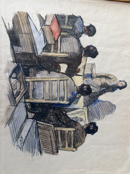 Francesco Galante - Alunni Con La Modella – schilderijen tekeningen, Paper, Wood (photo 2 of 7)