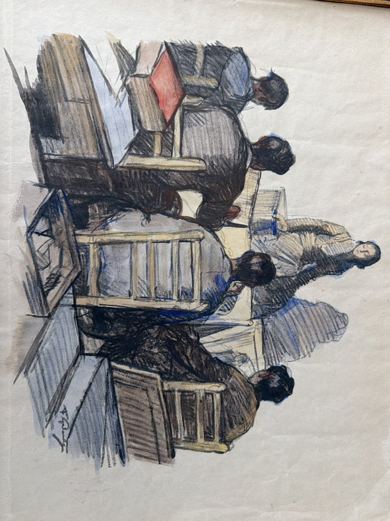 Francesco Galante - Alunni Con La Modella – Paintings & Drawings, Paper, Wood (photo 2 of 7)
