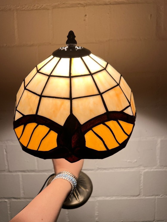 Image 1 of Vintage Tiffany style table lamp with glass shade, Art Deco floor lamp, Art Nouveau
