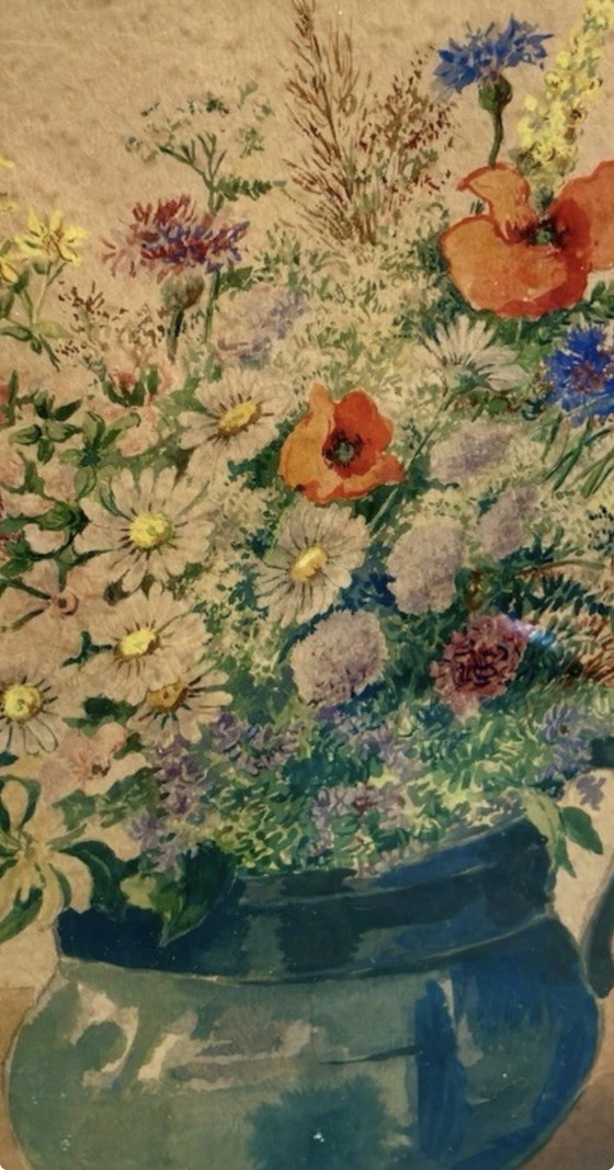 Image 1 of Incantevole quadro d'epoca "Mazzo di fiori selvatici" del 1950 (Monogram H.K.)