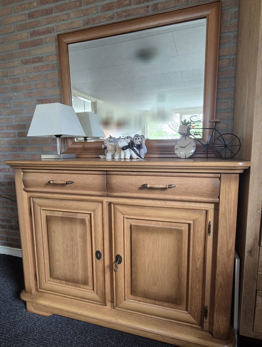 Pine sideboard with freestanding mirror with original hinges and locks