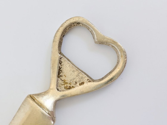 Image 1 of Vintage Brass Hand Bottle Opener Heart Victorian Figural Barware Curio