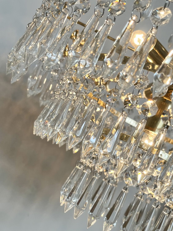 Image 1 of Set of 2 Vintage Italian crystal chandelier pendant lamps with icicle points