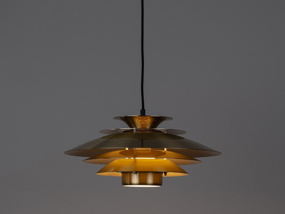 Danish vintage pendant lamp Jeka by Kurt Wiborg, 1980s, Aluminium, Gold (photo 3 of 10)