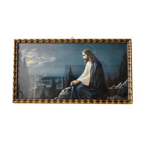 Image 1 of Vintage Religioso litografia a colori Gesù Cristo Monte degli Ulivi 1930