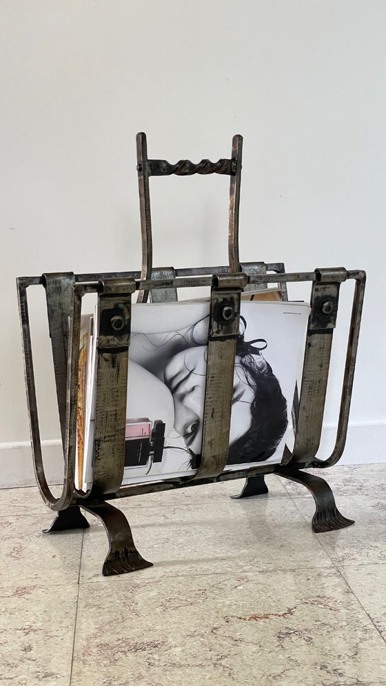 Image 1 of Vintage Brutalist Steel Magazine Rack