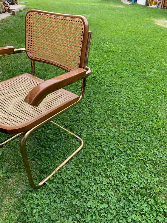 Mid-Century Modern Italian Marcel Breuer B64 Cesca Chair, 70s – Adjustable recliner chair, Metal, Brass (photo 5 of 5)