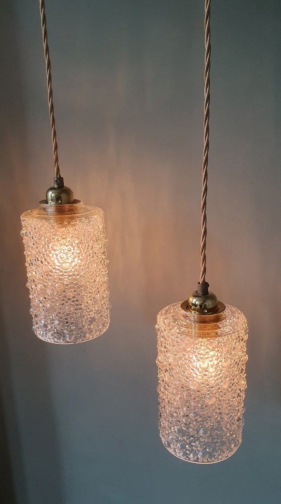 Set of 2 Vintage Glass Pendant lamps - Bubble Glass Texture (photo 5 of 26)