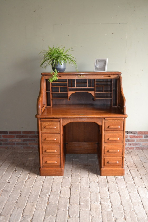 Image 1 of Antique Oak Wooden Shutter Desk, Secretaire