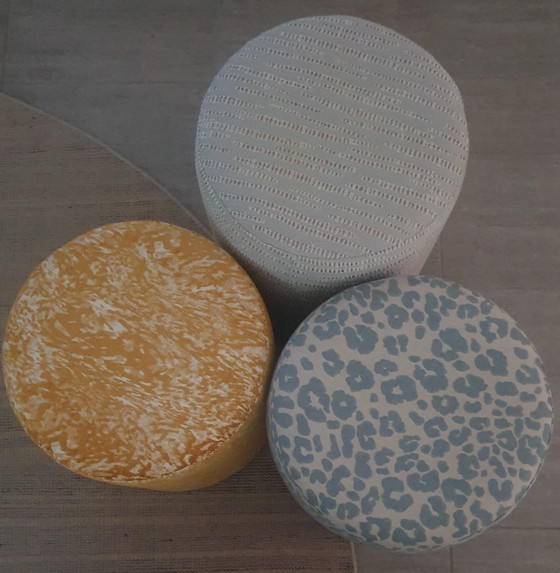 Image 1 of Design Authentique - Pouf Rond sur Mesure – Tissu Karin Sajo Paris « Écume Soleil »