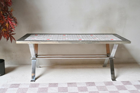 Image 1 of Couchtisch aus den 1970er Jahren mit Fliesenplatte und Chromsockel