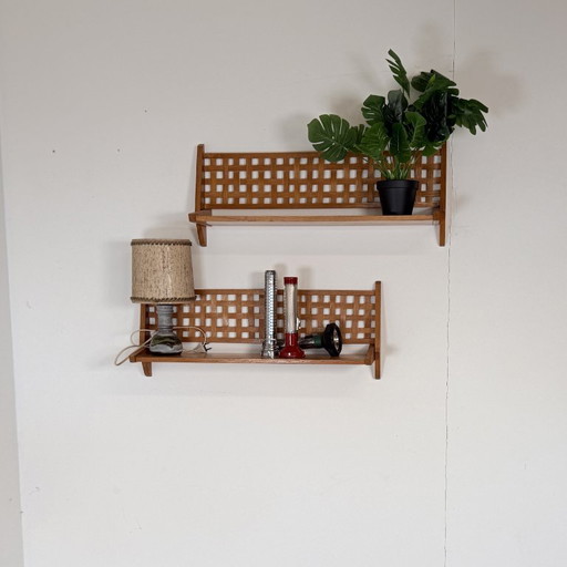 Set van 2 Mid-Century Wandrekken met Gevlochten Rugpaneel – ÚLUV – Wood