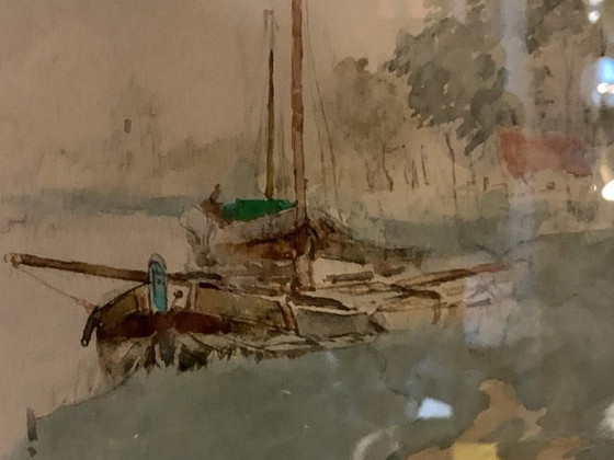 Henri Stacquet, Paysage hollandais, Aquarelle, années 1880 – Peintures et dessins, Art Nouveau (photo 2 of 6)