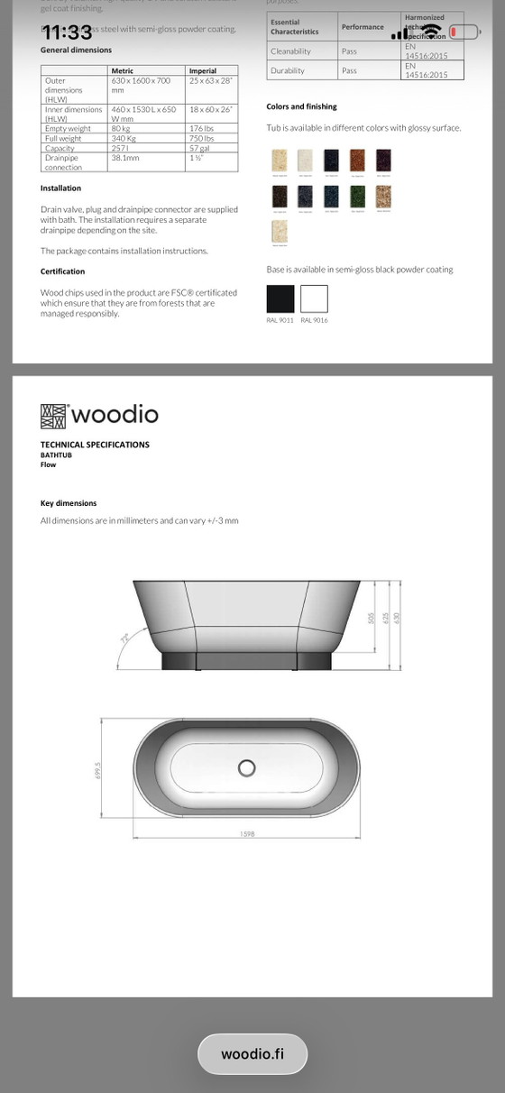 Image 1 of Bañera de diseño Woodio. Madera compuesta marrón oscuro.
