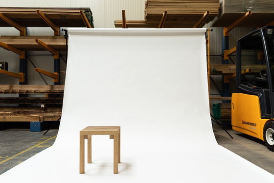 Image 1 of Stool, Frederik Delbart x Casimirateliers, solid oak, brutalist