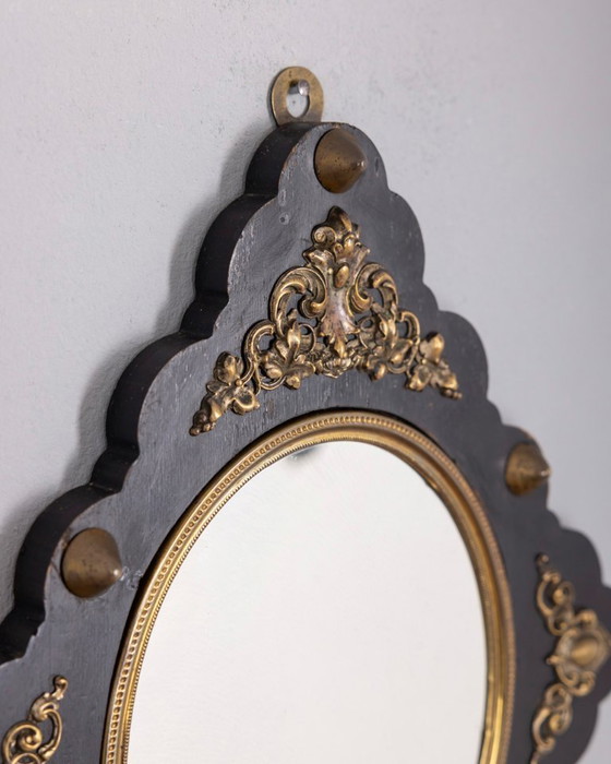Image 1 of Specchio da parete antico in legno e bronzo, design italiano.