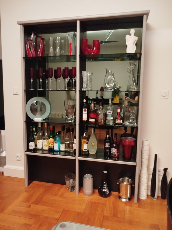 Image 1 of Vintage bar in leather, marble and glass with storage