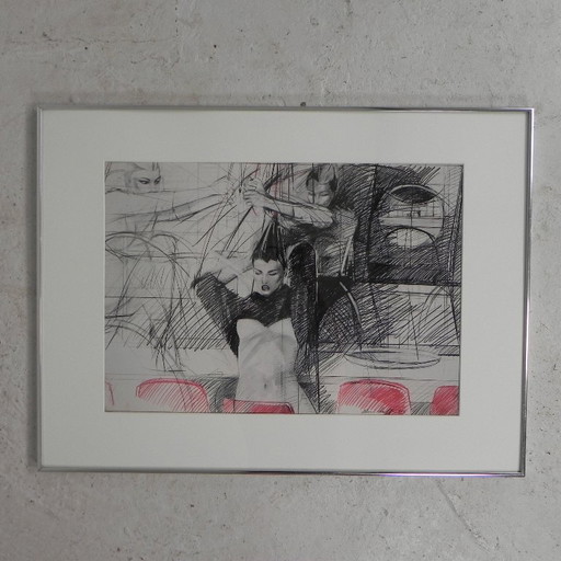 Poster Steven Scheffer Three Waitresses With Red Chairs, 1981 – Paper