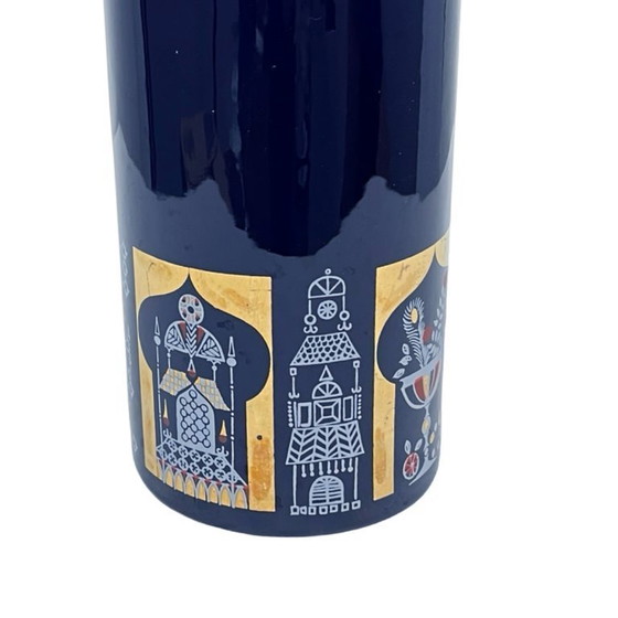 Image 1 of Vintage KEUCK Ceramic Vase – Turkish Mocha, Cobalt, and Gold – Germany, 1970s