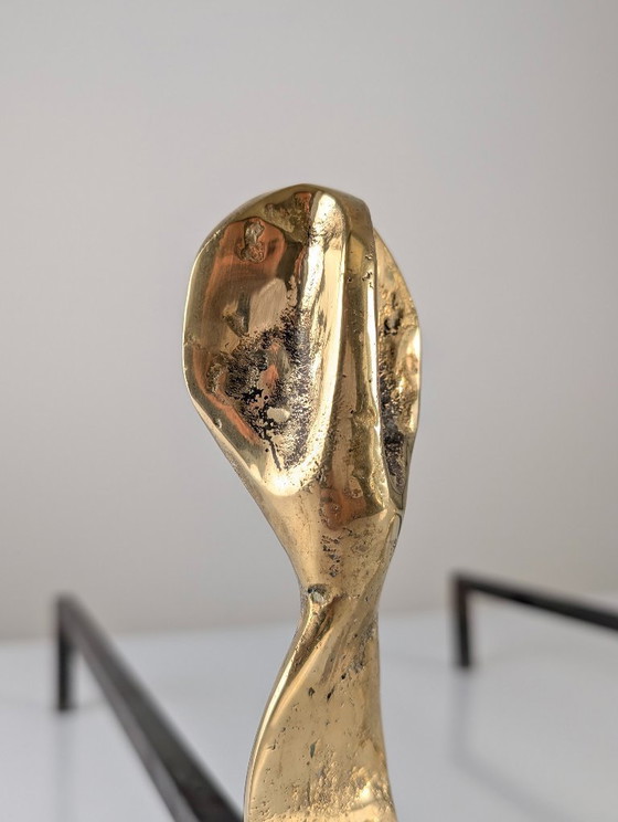 Image 1 of Pair of Brutalist Sculptural Bronze Andirons, 1970s