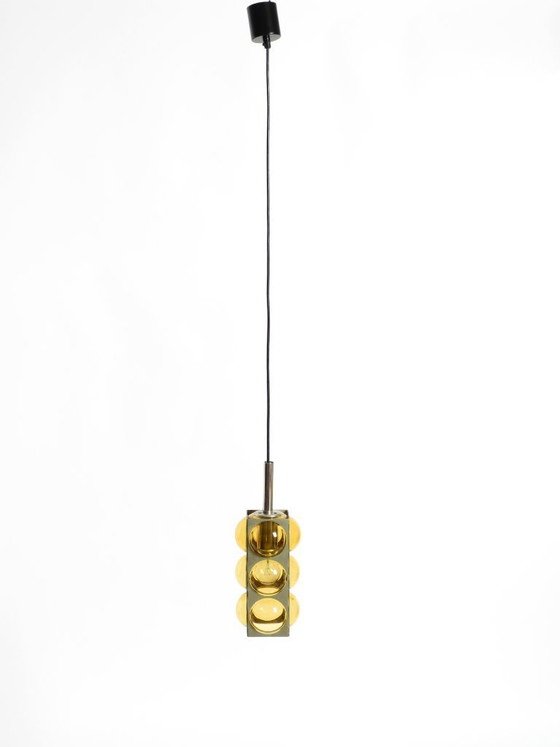 Image 1 of Beautiful 1960s Space Age pendant lamp by Temde made of glass and nickel-plated metal