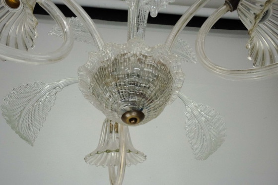 Image 1 of Art Deco Murano Glass Three-Arm Chandelier, Italy, 1940s