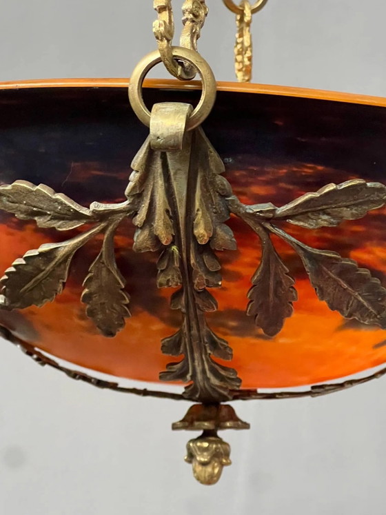 Prächtiger Art-Deco-Kronleuchter mit der Signatur „Noverdy France“. – Pendelleuchten, Bronze, Glass, Art Deco (photo 9 of 10)