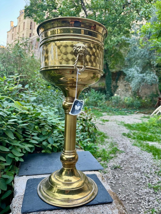Großer barocker Messing-Pflanzkübel auf Ständer