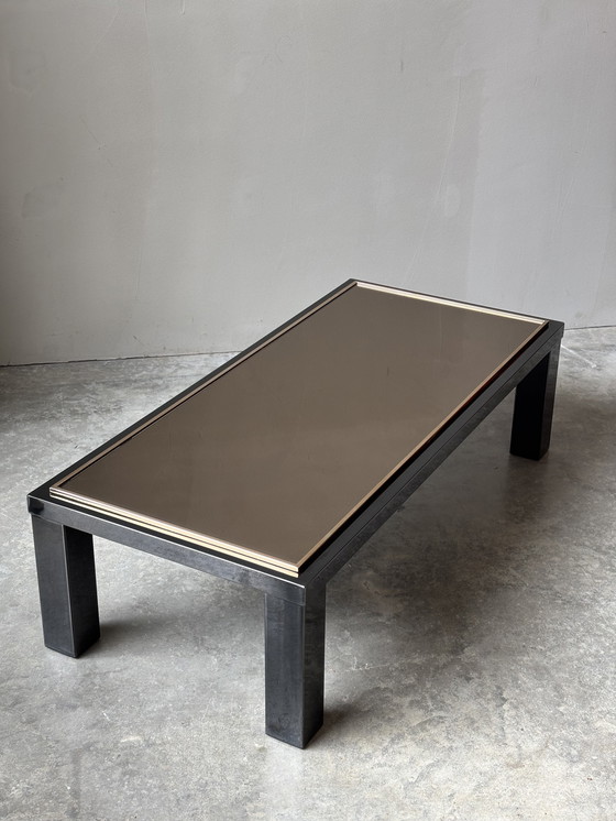 Image 1 of Großer Couchtisch aus Gold und Rauchglas von Belgochrom, 1970er Jahre