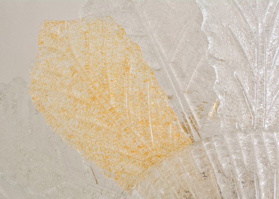 Image 1 of Grand lustre en verre de Murano en forme de feuille, plafonnier vintage italien, verre ambré transparent, luminaires de Murano d