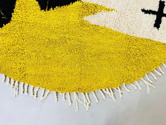 Image 1 of Round Beni ourain rug, Authentic Moroccan rug, Yellow and White Rug, Genuine Wool rug, Handmade rug 200cm