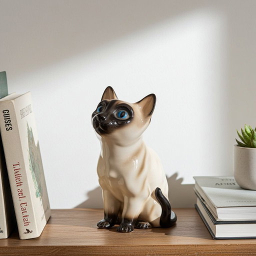 Figurine vintage de chat siamois « Vaga » aux yeux bleus