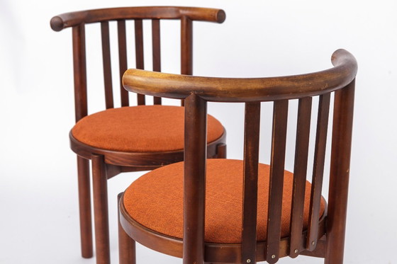 Image 1 of 5 Bentwood Chairs 1950s, Vintage Beech Wood Chairs, Mid Century Dining Chairs, Rust Upholstered Seats