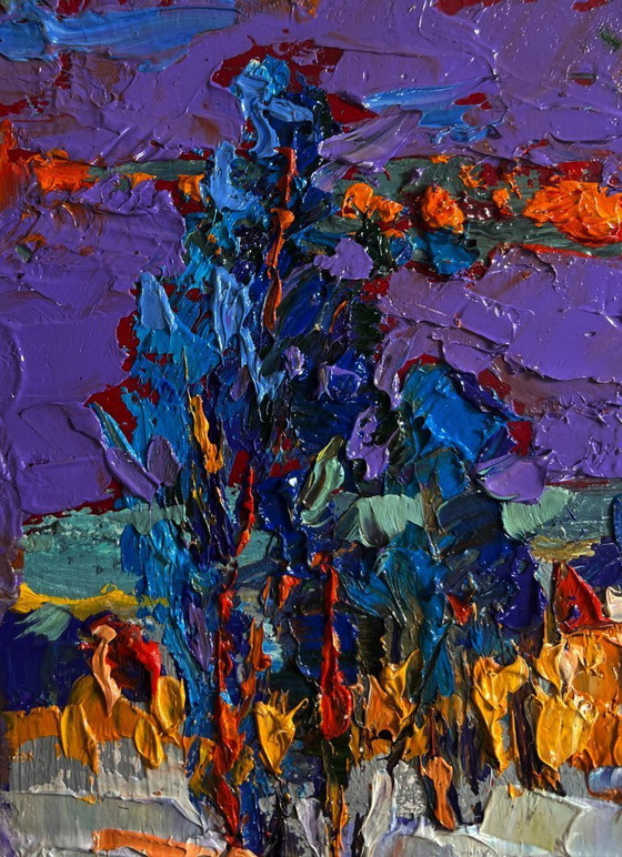 Image 1 of Original-Ölgemälde: Nachtlandschaft mit Schnee, ruhiger Winterabend