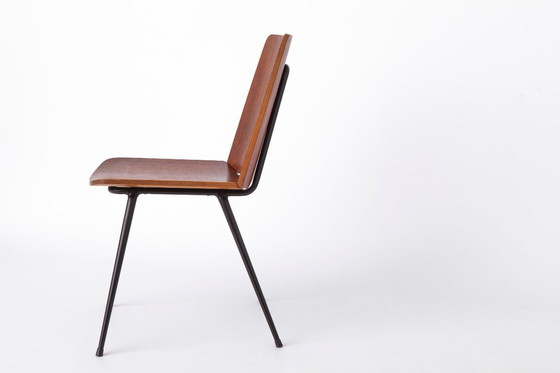Image 1 of Mid Century Danish Chair 1950s Teak Plywood Chair, Scandinavian Vintage Desk Chair, Metal Frame Dining Chair