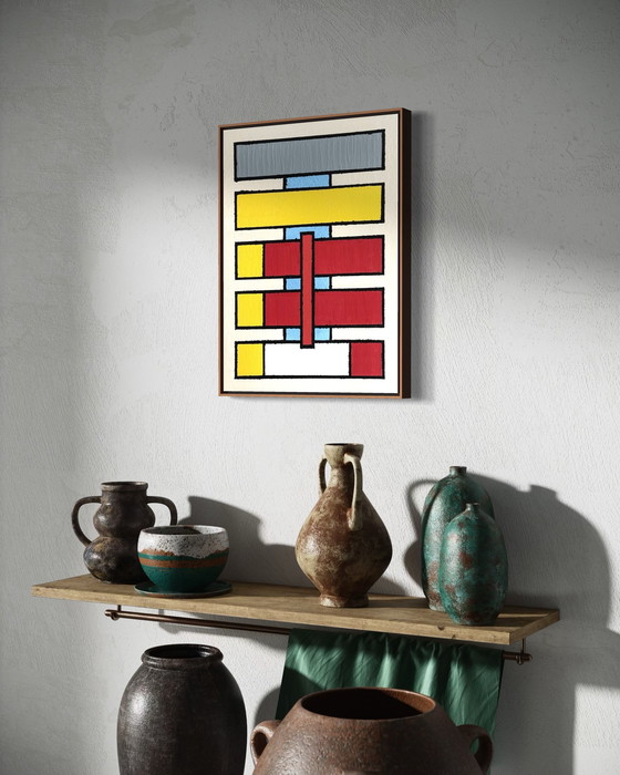 Image 1 of Shozo Hirai - Prachtig constructivistisch schilderij uit 1980