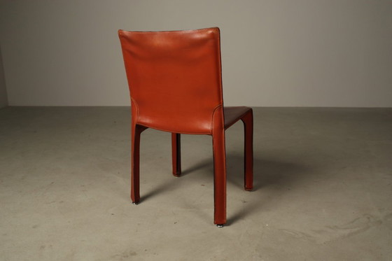 Image 1 of Set of Four CAB 412 Chairs by Mario Bellini, Red Saddle Leather, Italy