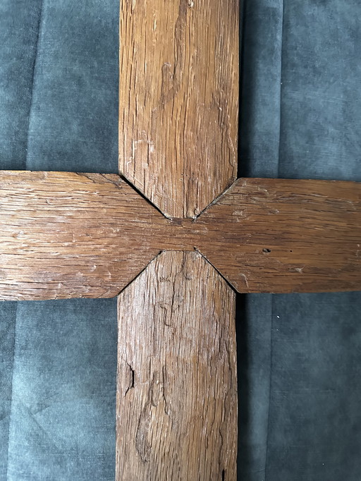 Monumental solid wooden cross – a simple sculptural object with patina