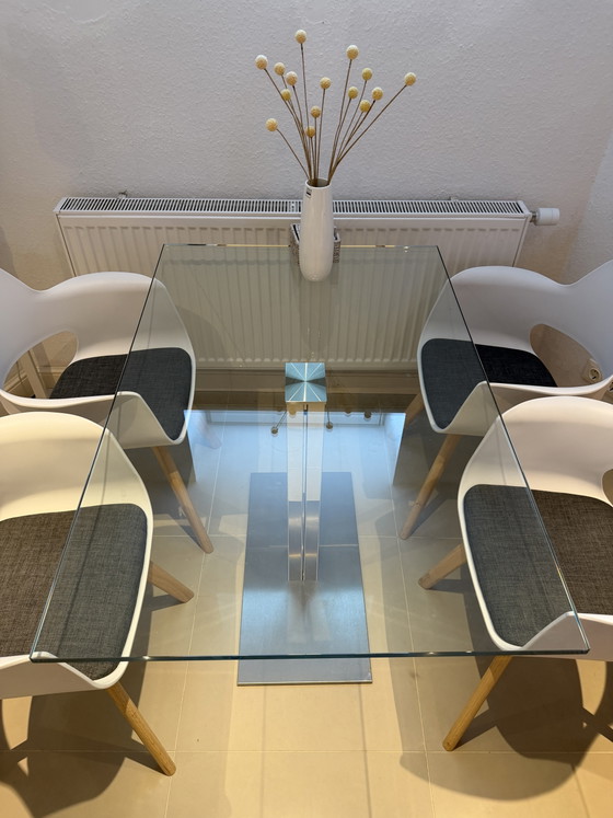 Who‘s Perfect Tisch und 4 Stühle – Esszimmergarnitur, Glass, Metal (photo 5 of 8)