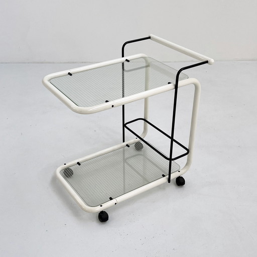 White Postmodern Serving Trolley With Quaderna Pattern, 1980S