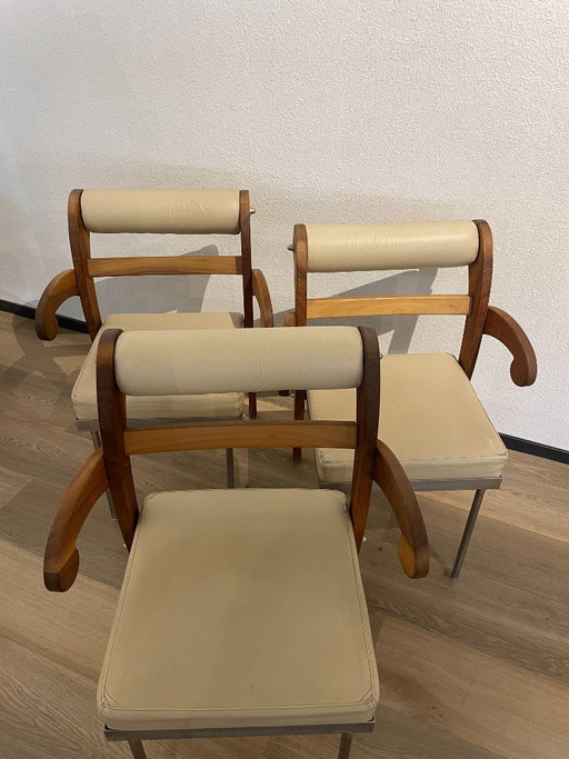 Heinz Julen JOB Chair, 1990s crème kleurig, 3 stuks – eetkamerstoelen, Leather, Wood (photo 2 of 6)