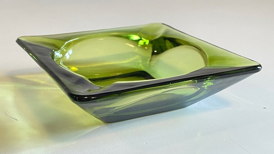 Image 1 of Geometric Glass Ashtray Vintage Green